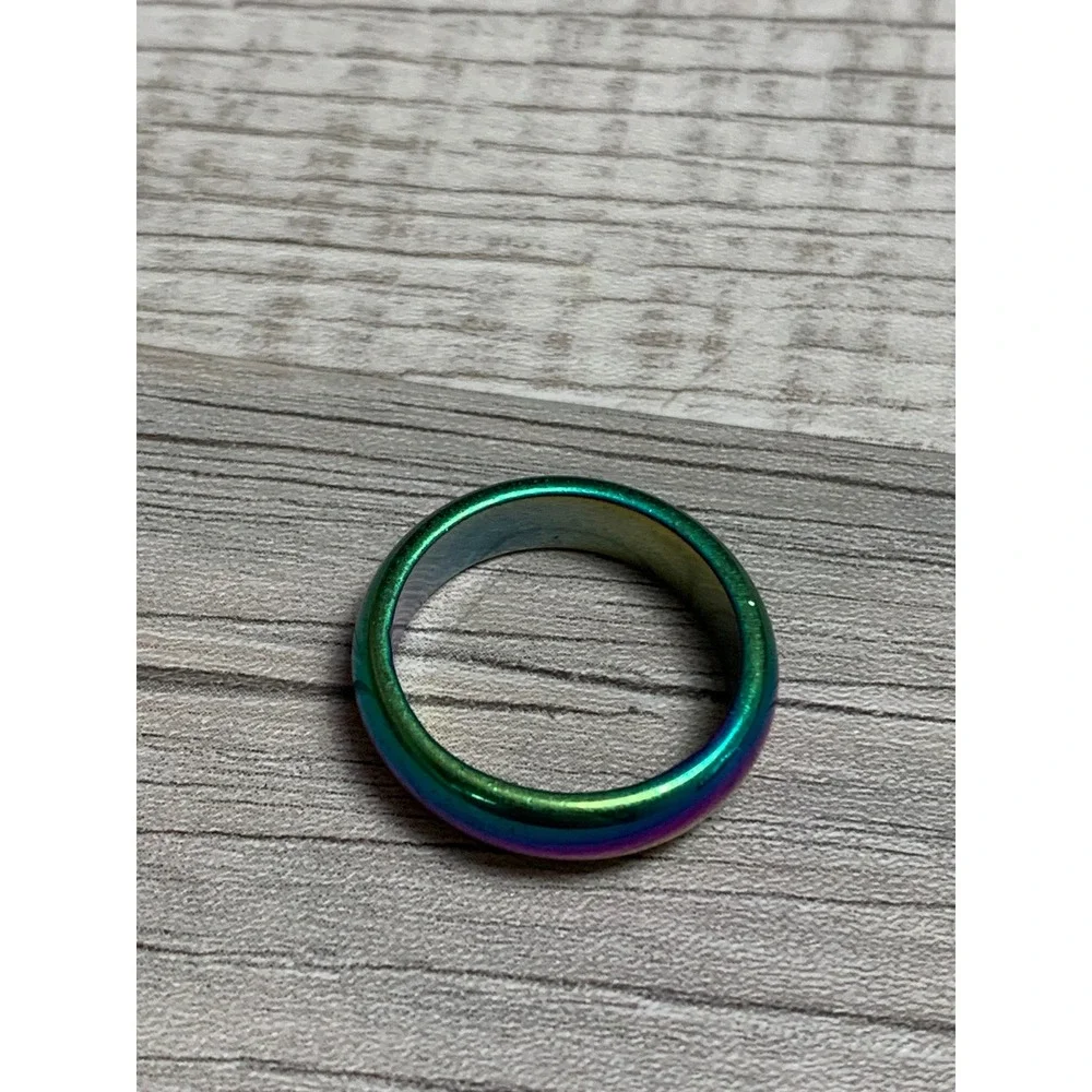 Mens Iridescent Rainbow Hematite Style Band Ring Oil Slick Size 10.25 3292